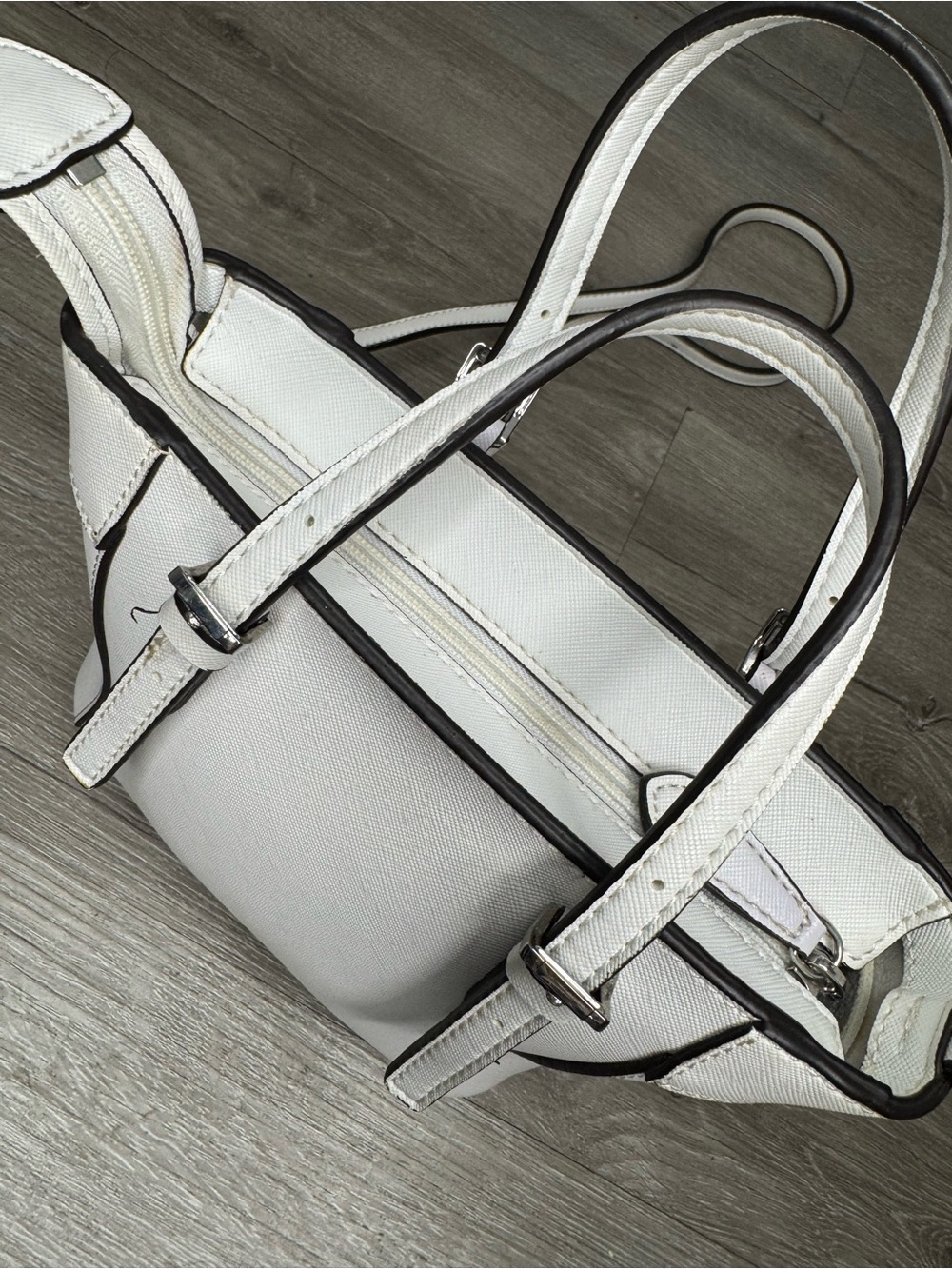 GUESS White Crossbody Satchel with Silver-Tone Logo Charm - Picture 9 of 10